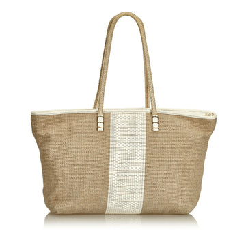 Fendi Brown Beige Hemp Natural Material Striped Tote Italy