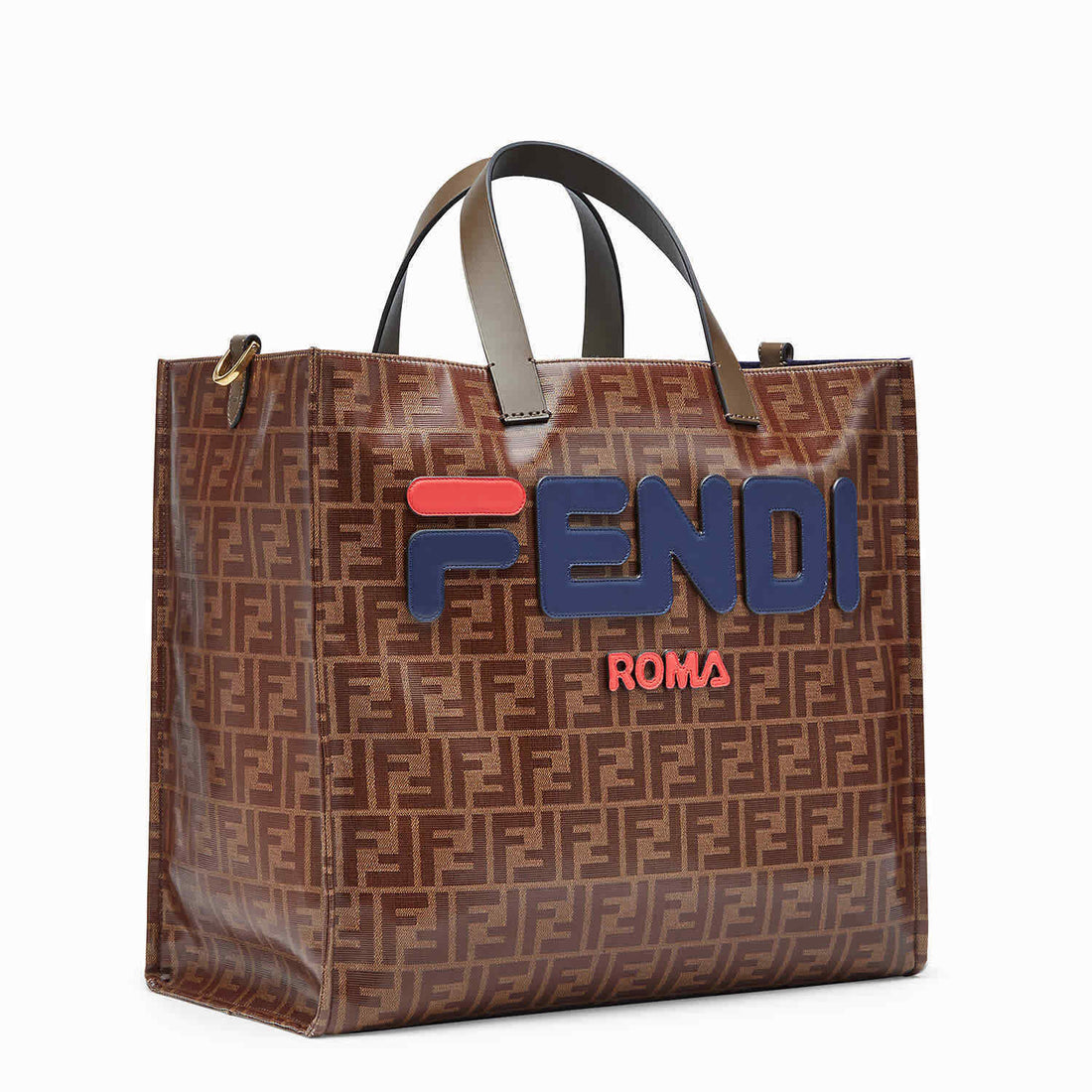Fendi Ladies Tote bag Fendi Fila Brown/Blue Fd Fila Canvas Tote