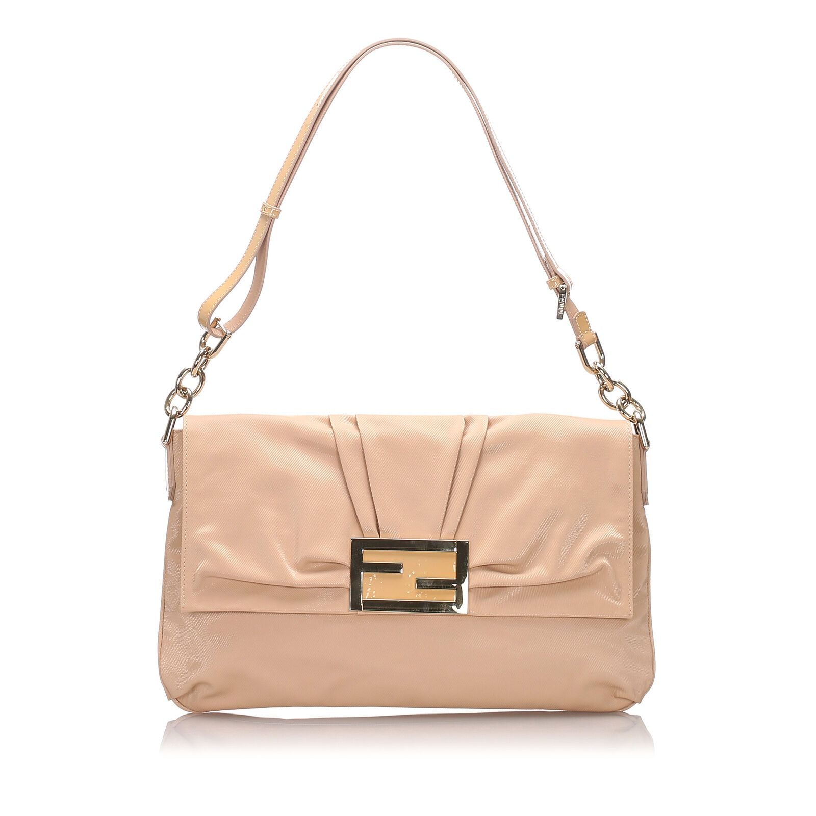 Fendi Brown Beige Nylon Fabric Mia Shoulder Bag Italy