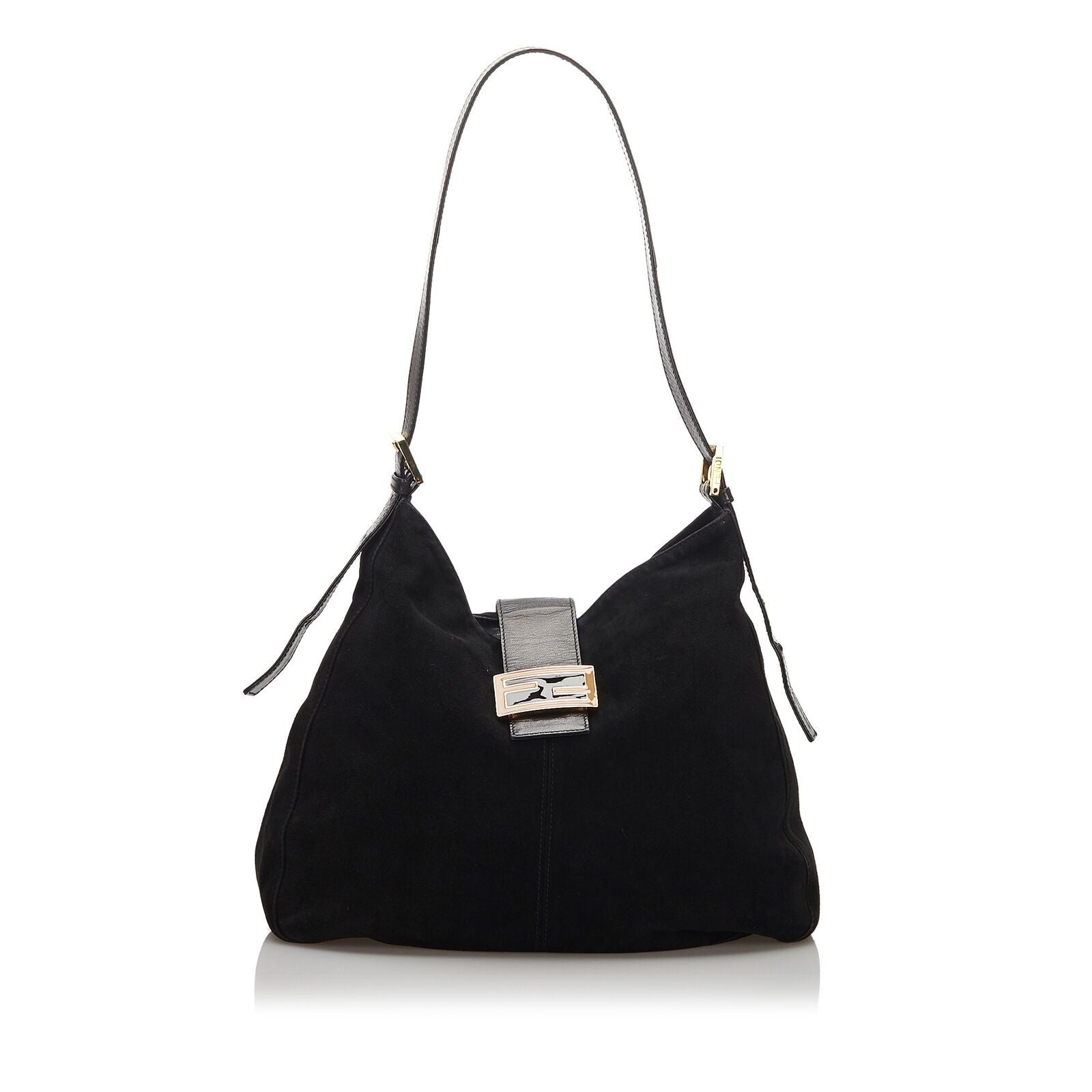 Fendi Black Suede Leather Shoulder Bag Italy