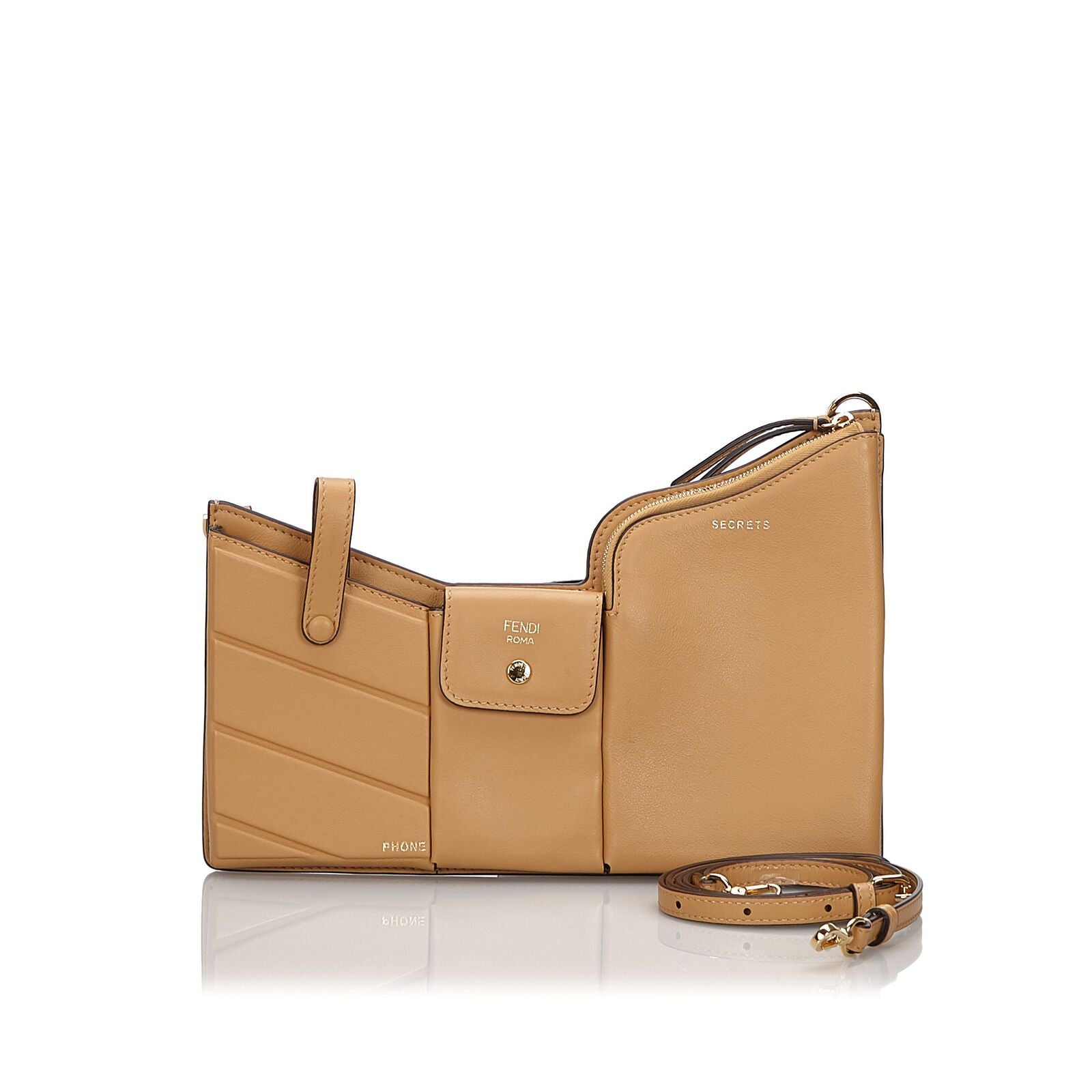 Fendi Brown Beige Others Leather 3 Pockets Mini Crossbody Bag Italy