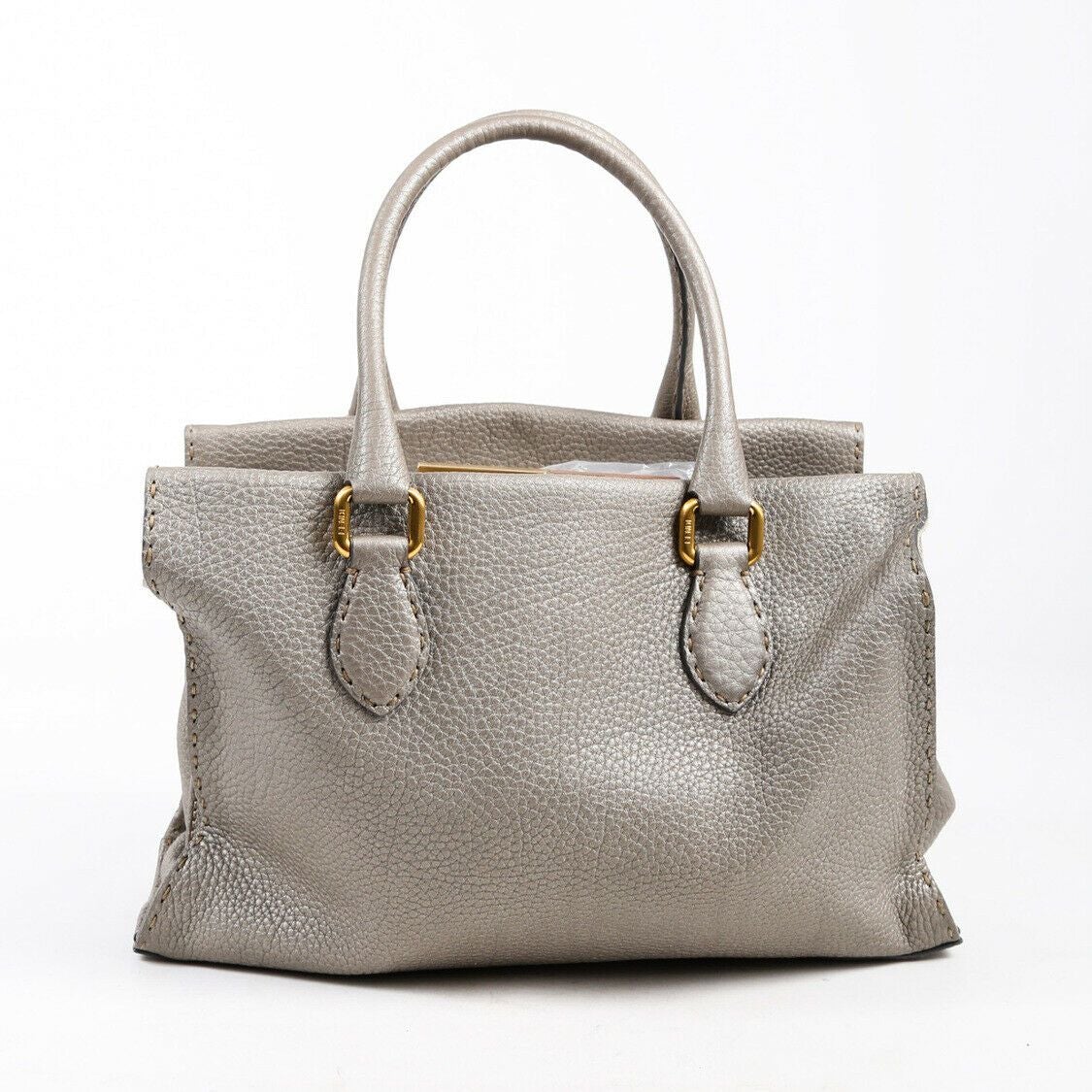 Fendi Romano Selleria Tote Bag Gray Leather