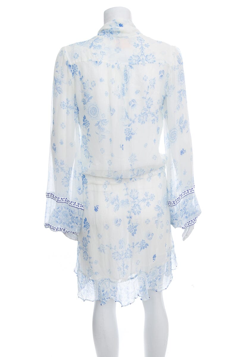 Rococo Sand White & Blue Paisley Silk Dress SZ S