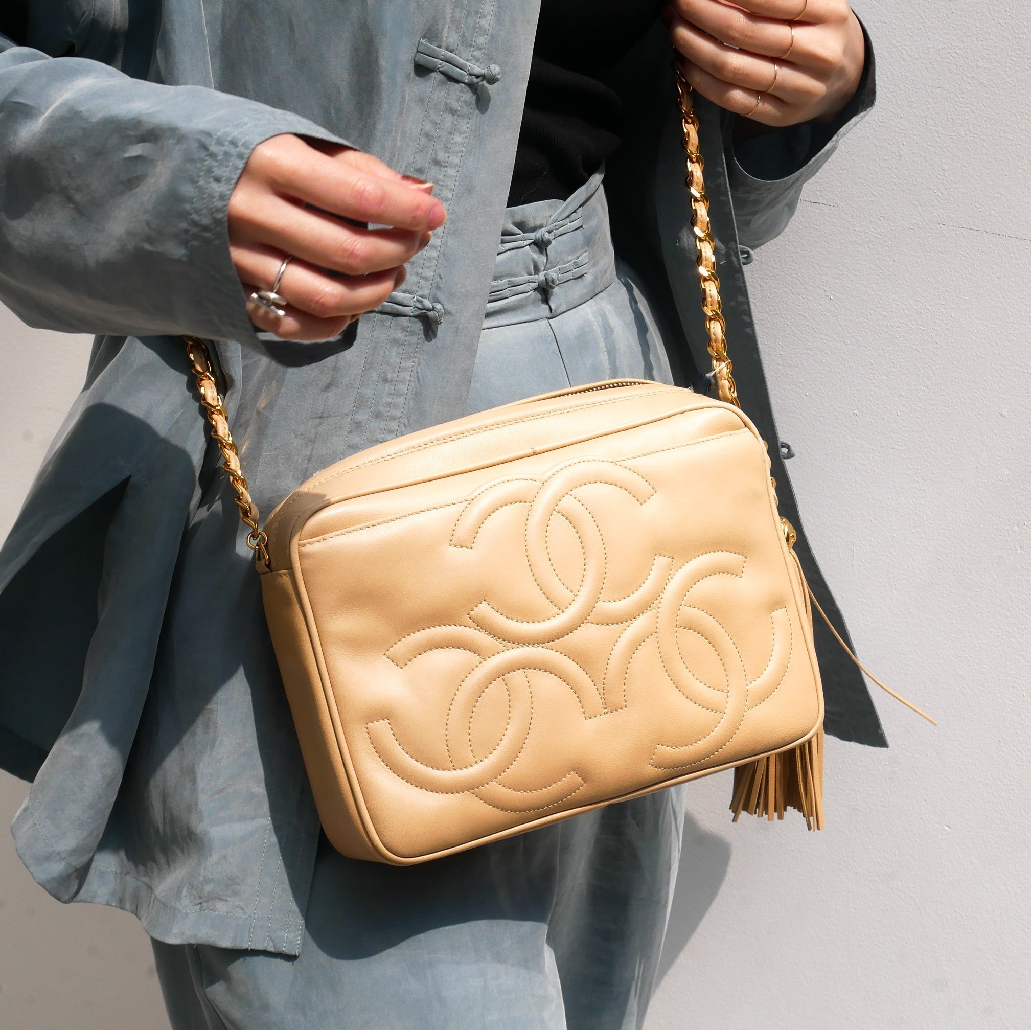 CHANEL 1994-1996 Triple CC Camera Bag Small Beige Lambskin 01999