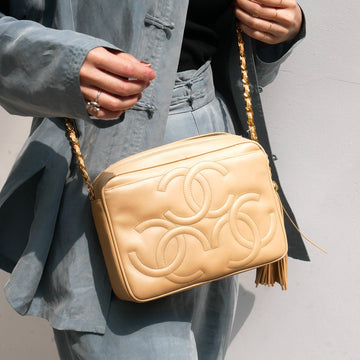 CHANEL 1994-1996 Triple CC Camera Bag Small Beige Lambskin 01999