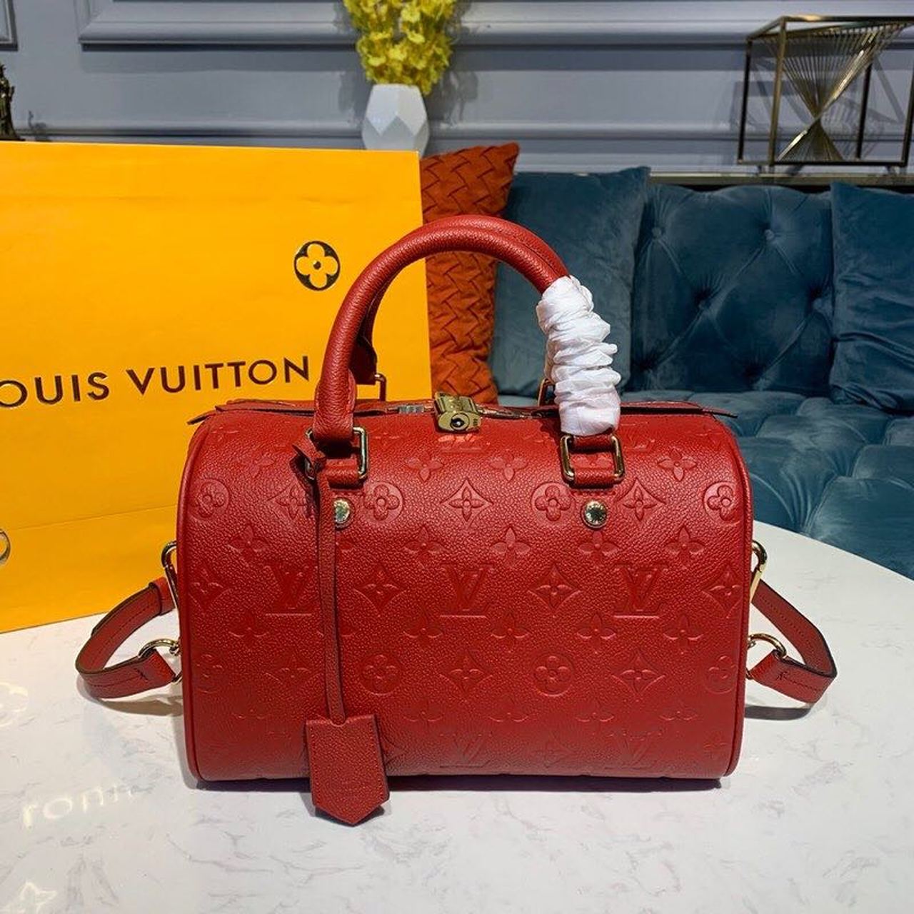 LV Speedy Bandouliere 25 Monogram Empreinte Cherry Red For Womtlm,  Shoulder And Crossbody Bags 9.8in/25cm LV