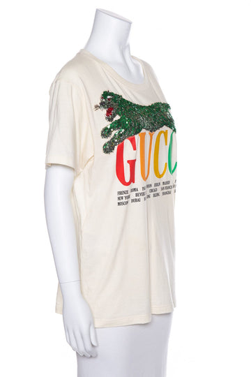 Gucci Multicolor Cities and Sequin Rainbow T-Shirt SZ XS