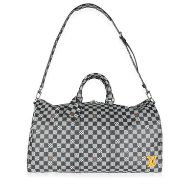 LOUIS VUITTON Black & White Distorted Damier Keepall Bandouliere 50