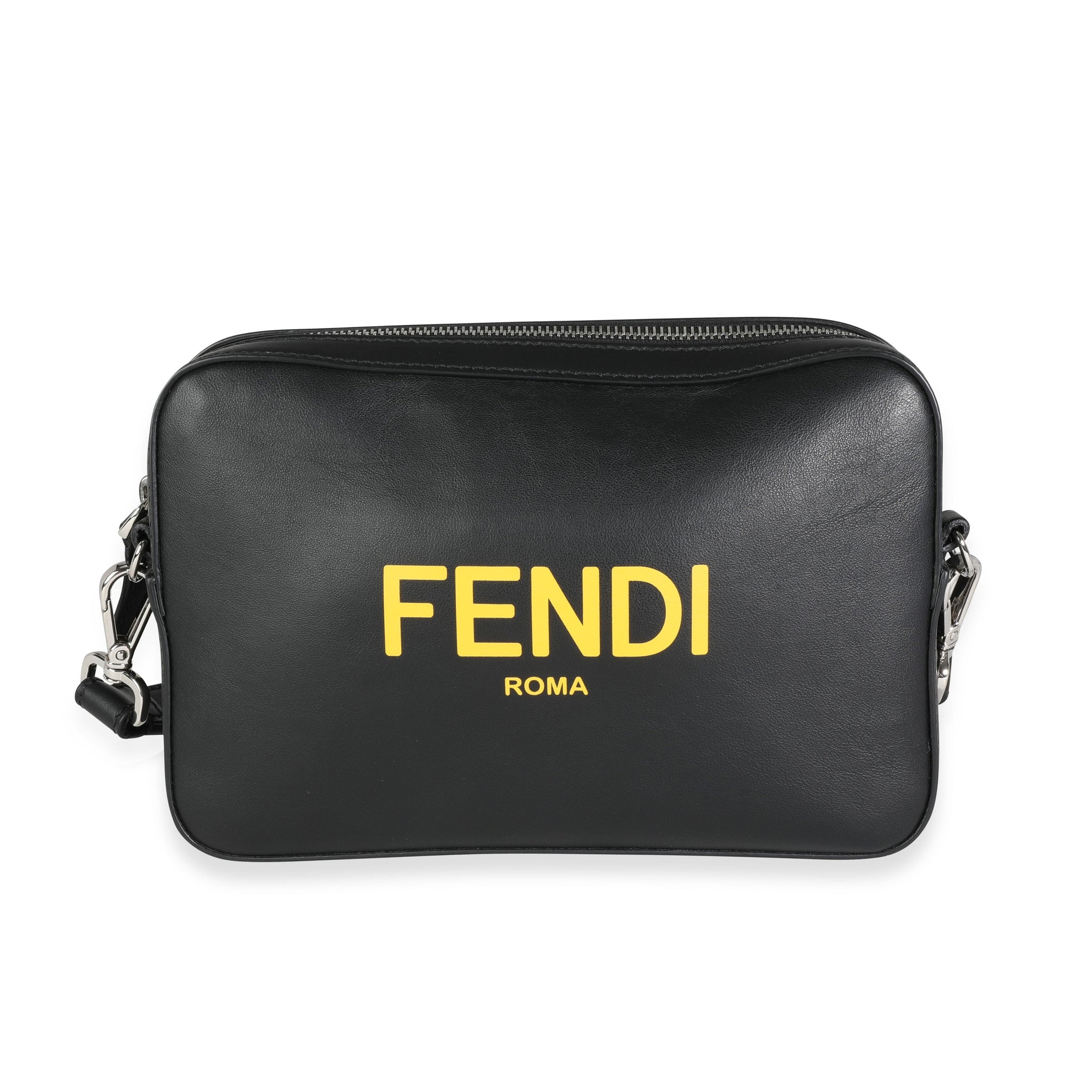 FENDI Black Calfskin & Sunflower Logo Mini Camera Bag