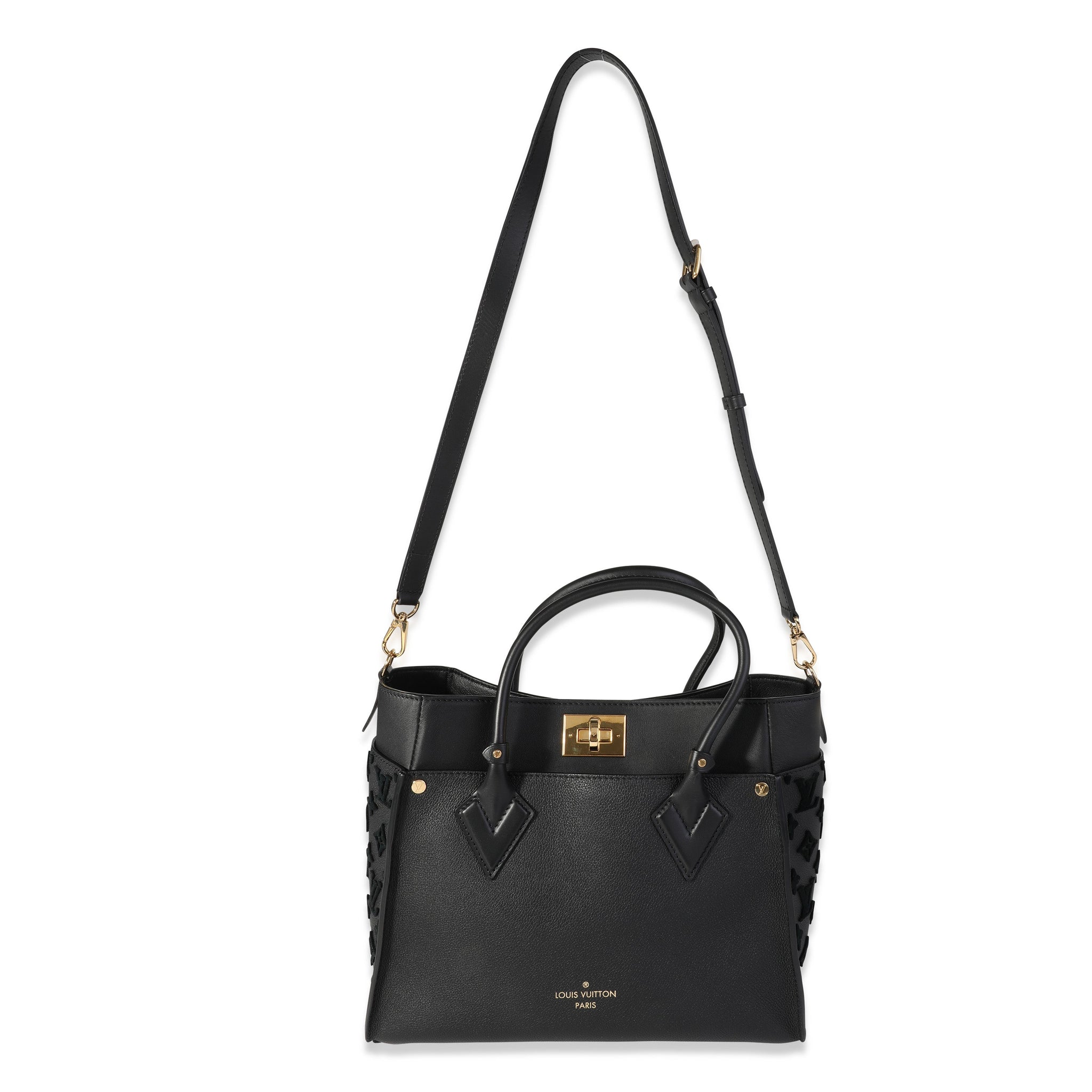 LOUIS VUITTON Black Grained Calfskin & Tufted Monogram On My Side MM