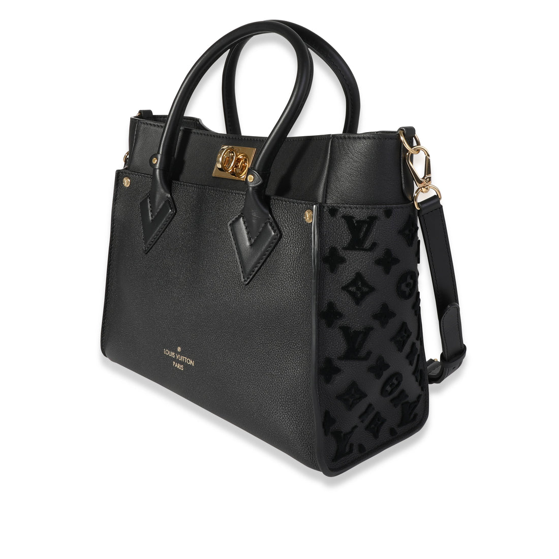 LOUIS VUITTON Black Grained Calfskin & Tufted Monogram On My Side MM