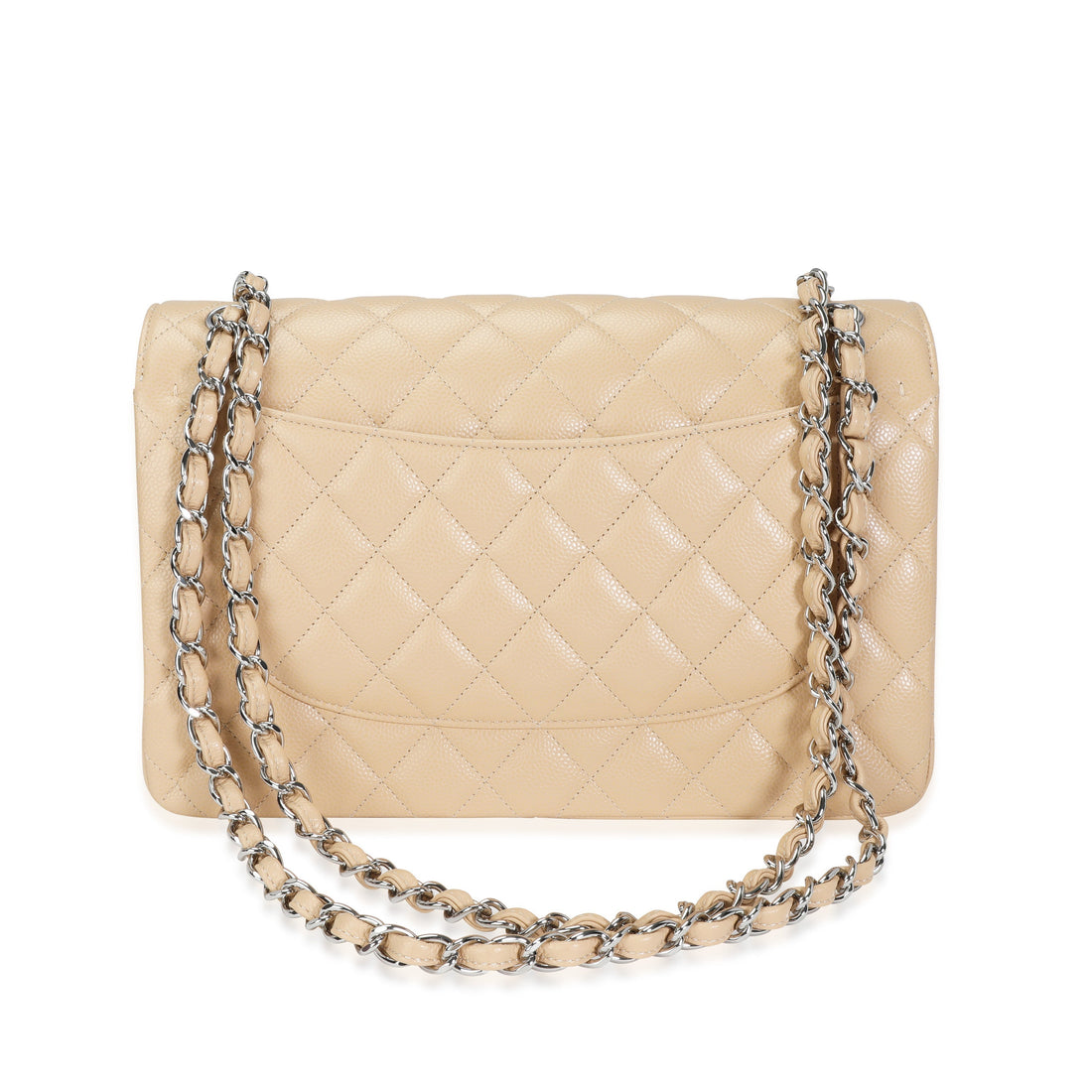 CHANEL Beige Quilted Caviar Jumbo Classic Double Flap Bag