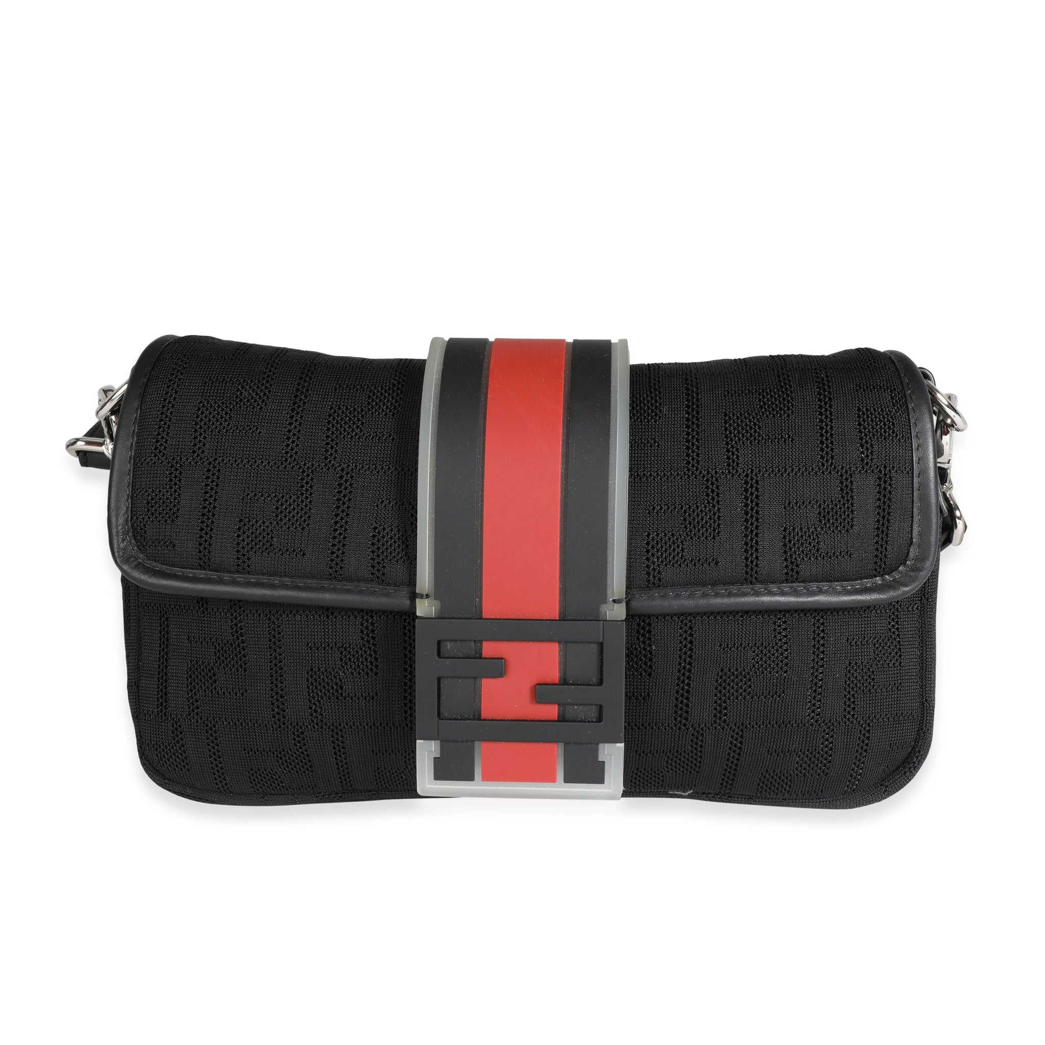 FENDI Black Neoprene & Leather Baguette Messenger Bag