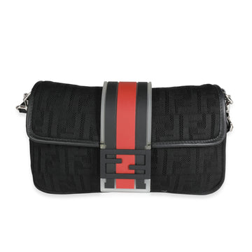 FENDI Black Neoprene & Leather Baguette Messenger Bag