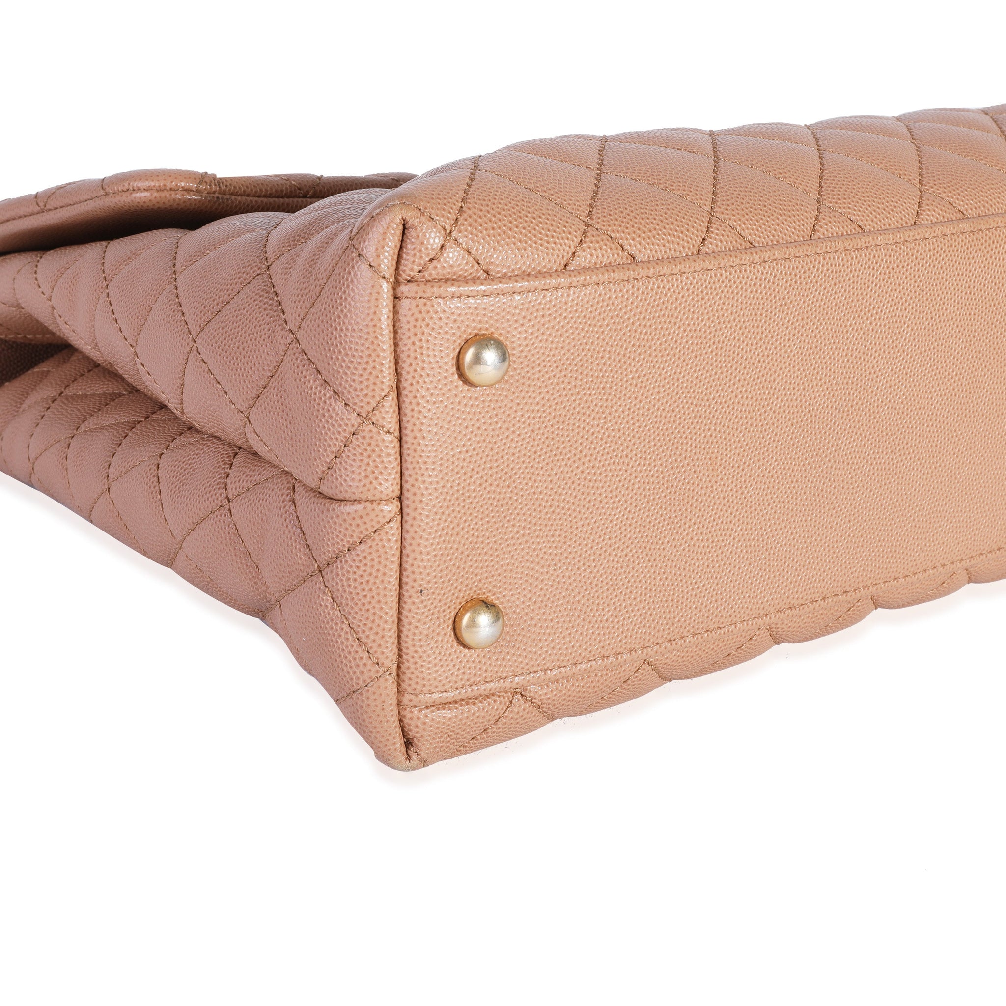 CHANEL Beige Quilted Caviar & Burgundy Lizard Large Coco Handle Flap Bag