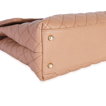 CHANEL Beige Quilted Caviar & Burgundy Lizard Large Coco Handle Flap Bag