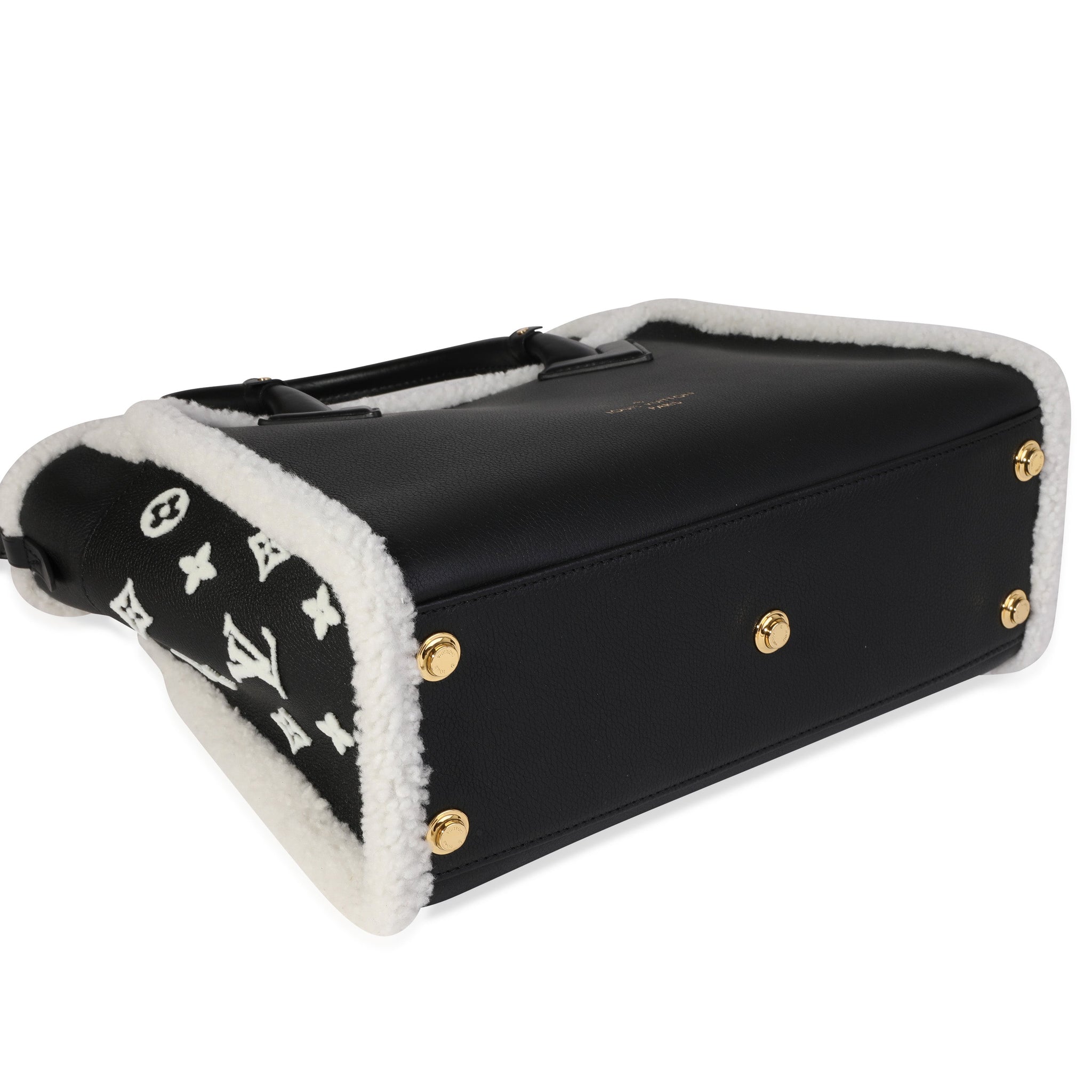 LOUIS VUITTON Black Grained Calfskin & White Shearling Monogram On My Side MM