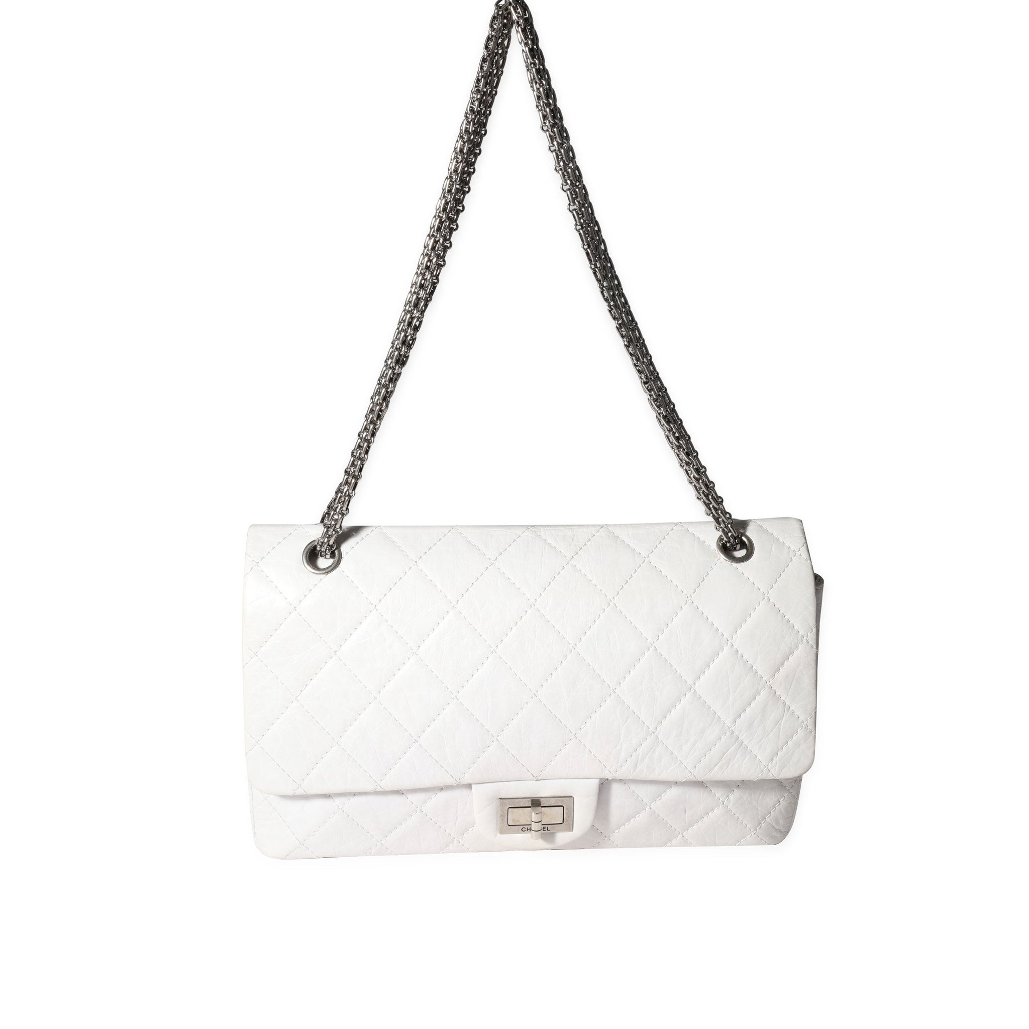 CHANEL White Aged Calfskin Quilted 2.55 Reissue 227 Flap