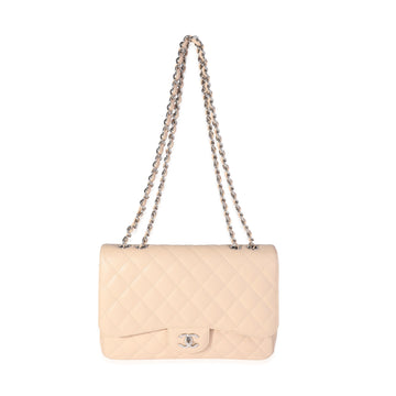 CHANEL Beige Quilted Caviar Jumbo Classic Single Flap Bag