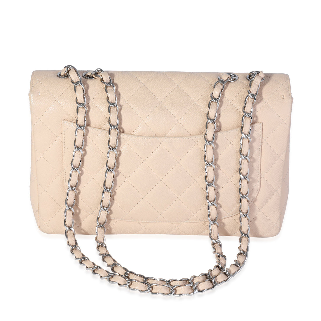 CHANEL Beige Quilted Caviar Jumbo Classic Single Flap Bag
