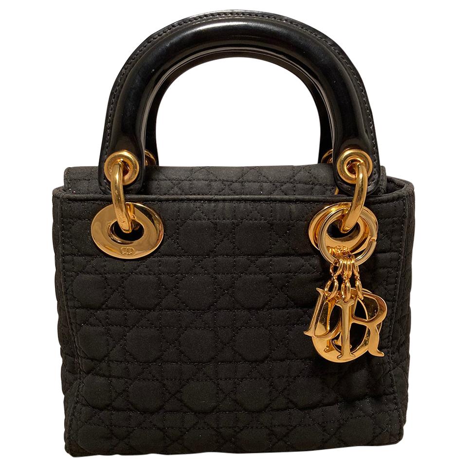 CHRISTIAN DIOR Black Nylon Mini Lady Dior Bag
