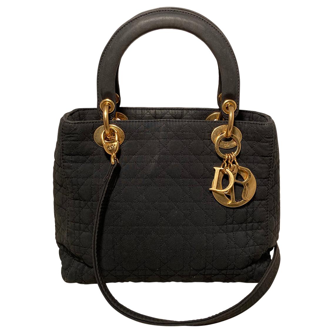 CHRISTIAN DIOR Black Nylon Medium Lady Di Bag