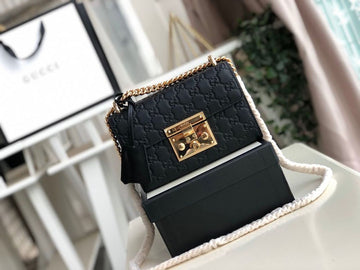 gg Padlock Small gg Signature Shoulder Bag Black gg Signature For Womtlm 7.9in/20cm gg 409487 CWC1G 1000