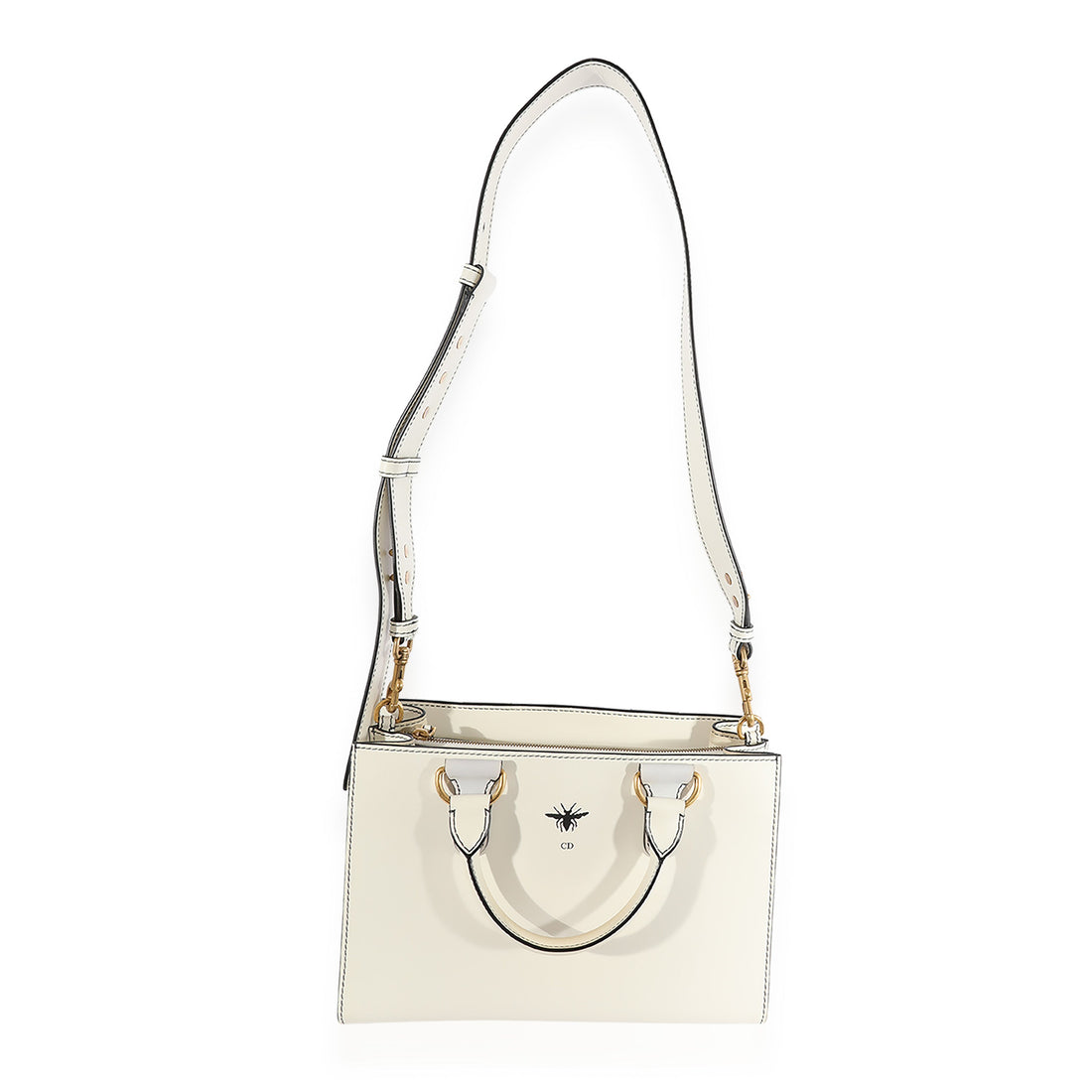 CHRISTIAN DIOR White Smooth Leather D-Bee Tote