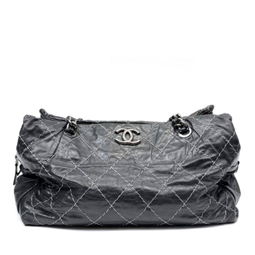Chanel Slate Topstitched Distressed Leather Large Tote