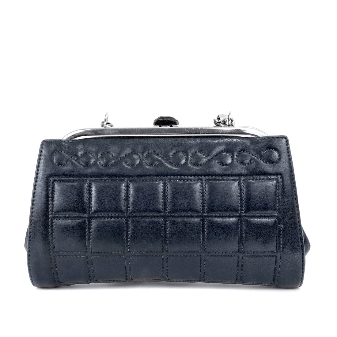 Chanel Navy Mademoiselle Stitch Kiss Lock Clutch