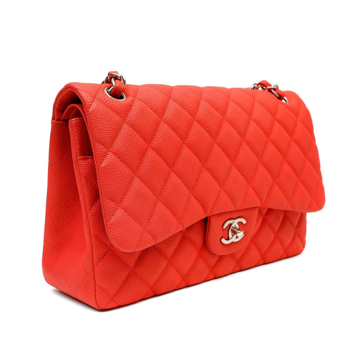 Chanel Salmon Brushed Caviar Jumbo Classic Double Flap Bag