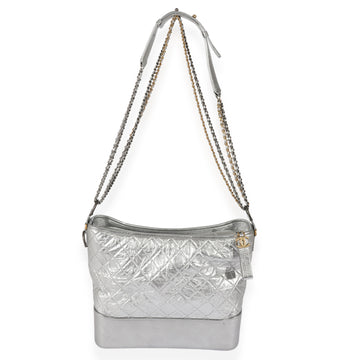 CHANEL Silver Quilted Aged Calfskin Large Gabrielle Hobo