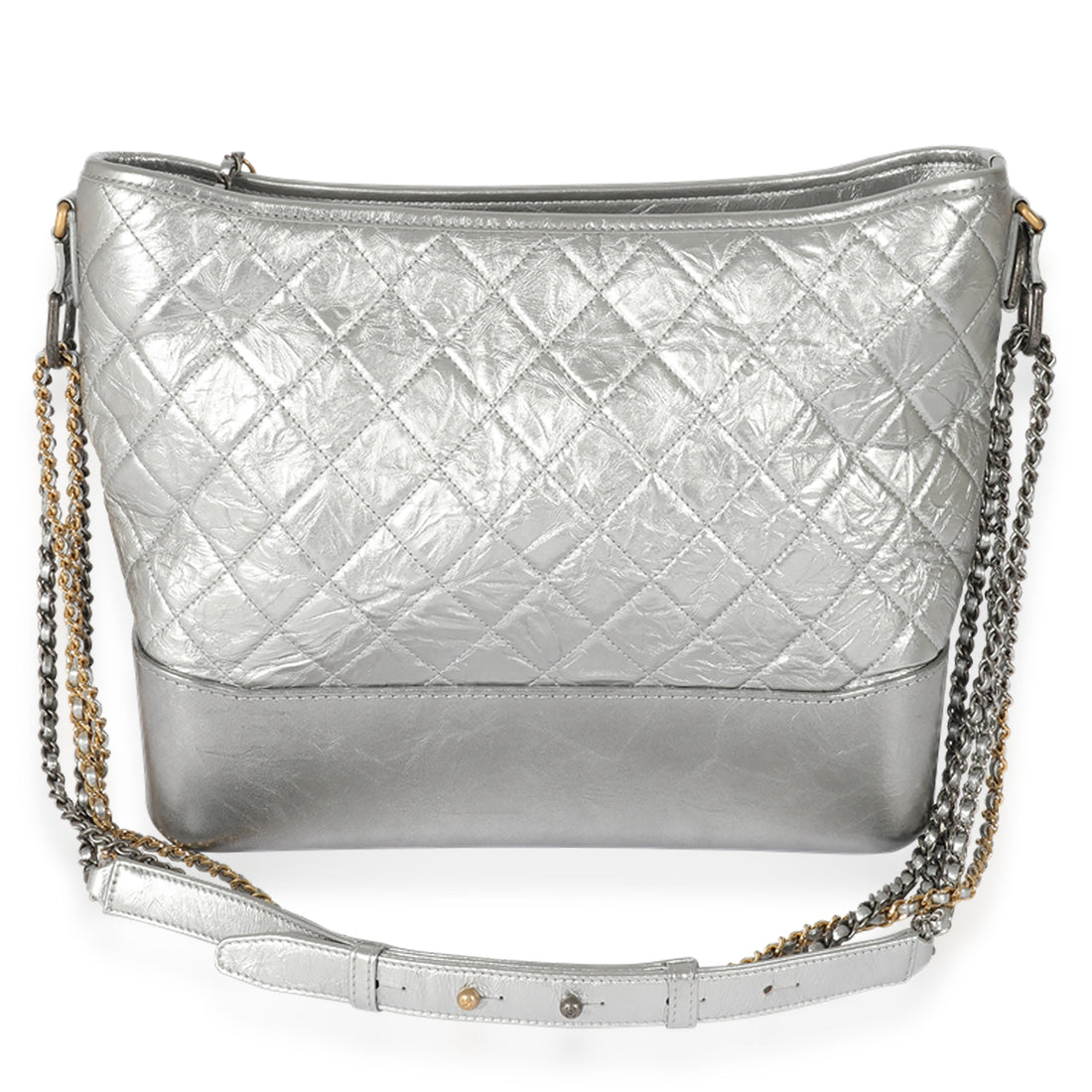 CHANEL Silver Quilted Aged Calfskin Large Gabrielle Hobo