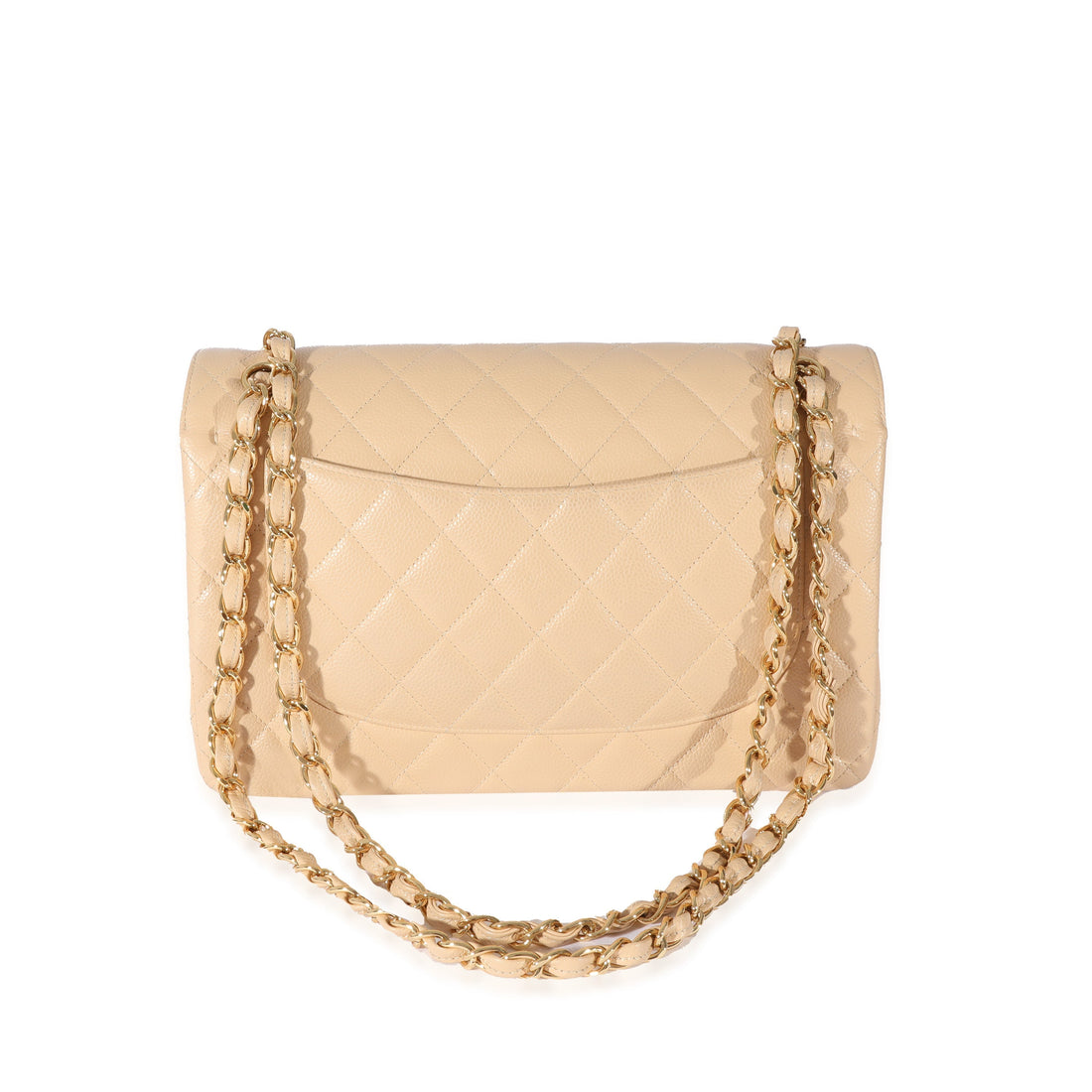 CHANEL Beige Quilted Caviar Jumbo Classic Double Flap Bag