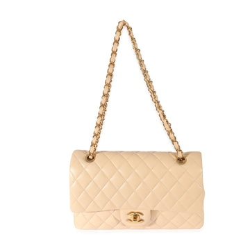 CHANEL Beige Lambskin Medium Classic Double Flap