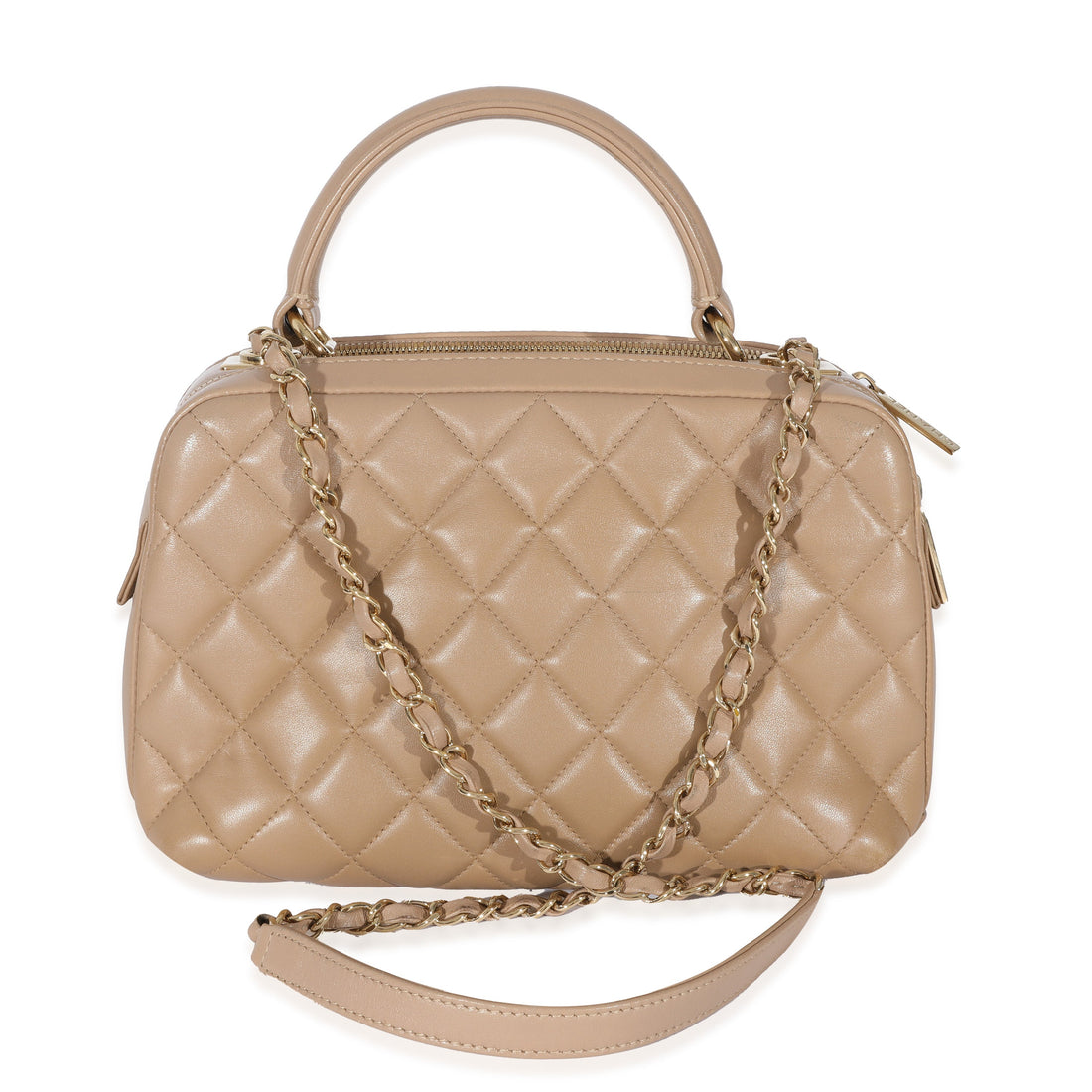 CHANEL Beige Quilted Lambskin CC Trendy Bowling Bag