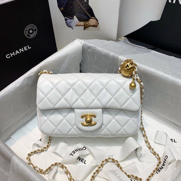 CHLFlap Bag With CHLBall On Strap White For WomTLM, WomTLM&#8217;s Handbags, Shoulder And Crossbody Bags 7.8in/20cm AS1787