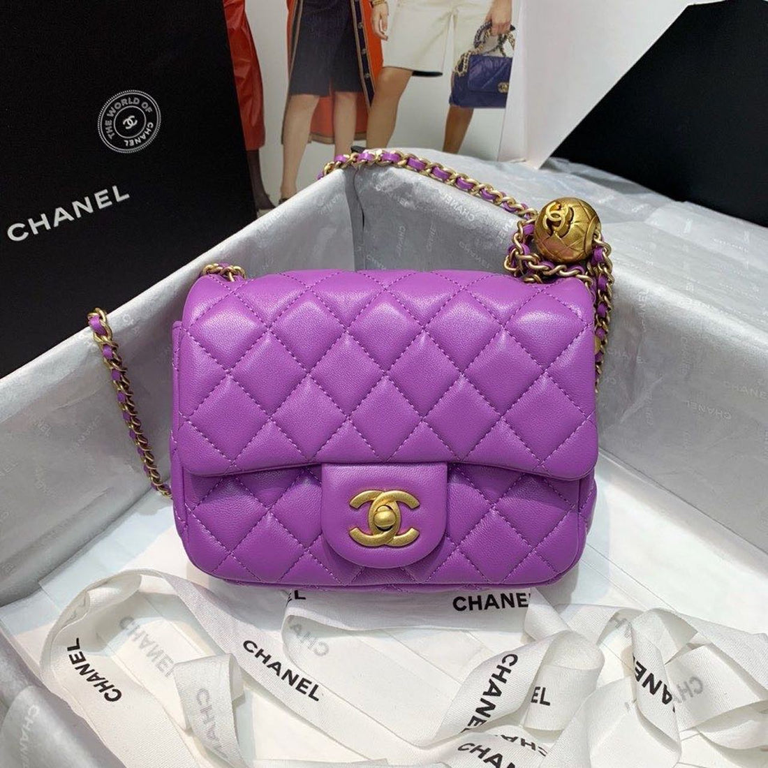 CHLMini Flap Bag With CHLBall On Strap Purple For Womtlm, Womtlm&#8217;s Handbags, Shoulder And Crossbody Bags 6.7in/17cm AS1786