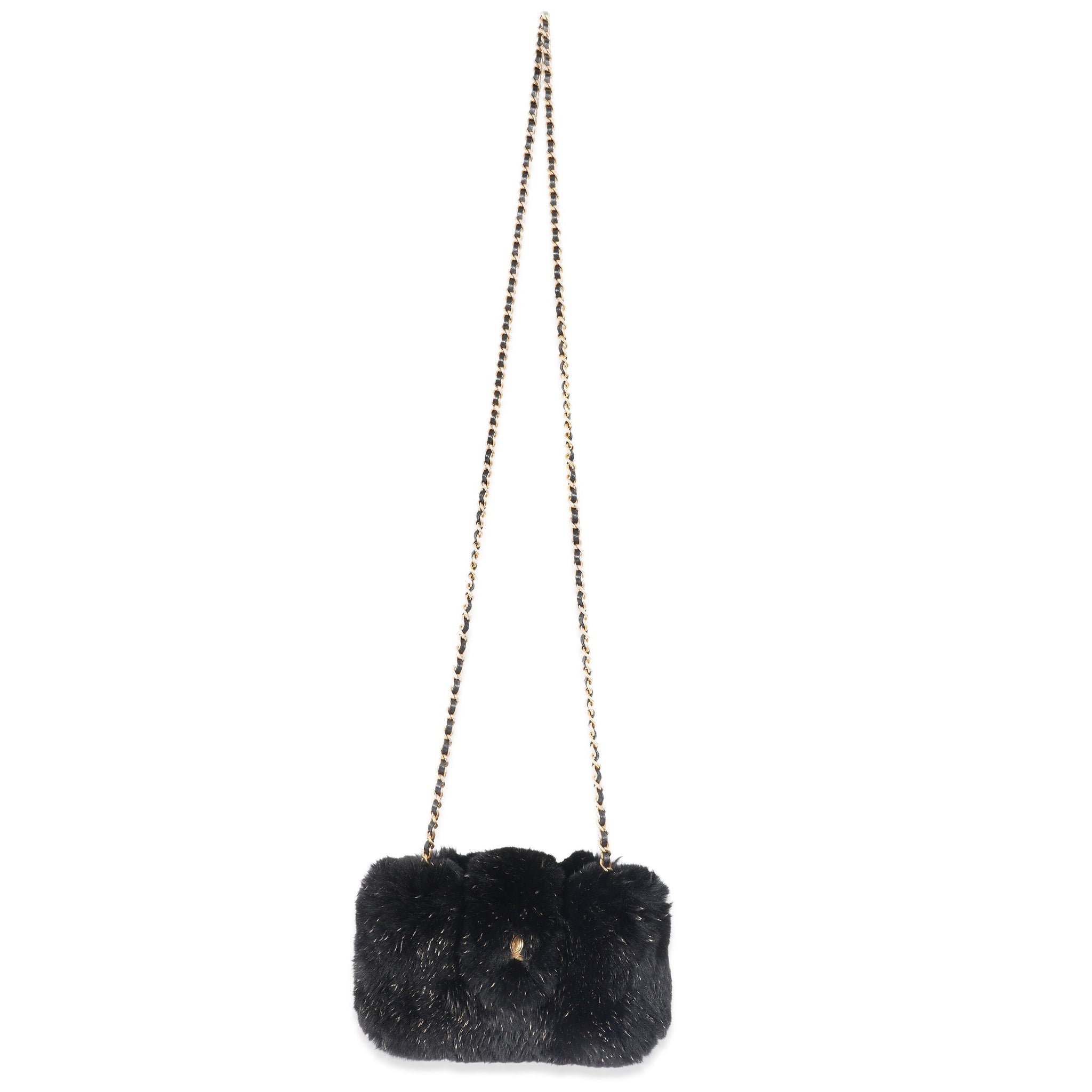 Chanel CC Black Fur Chain Clutch