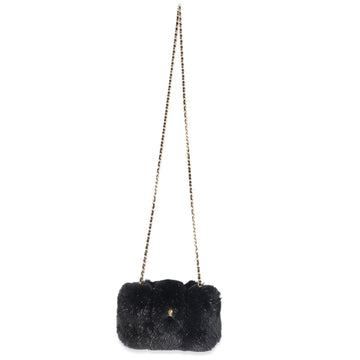 Chanel CC Black Fur Chain Clutch