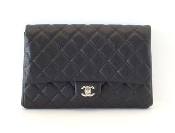 Chanel Bag Flap Flat Black Caviar Clutch / Shoulder Bag
