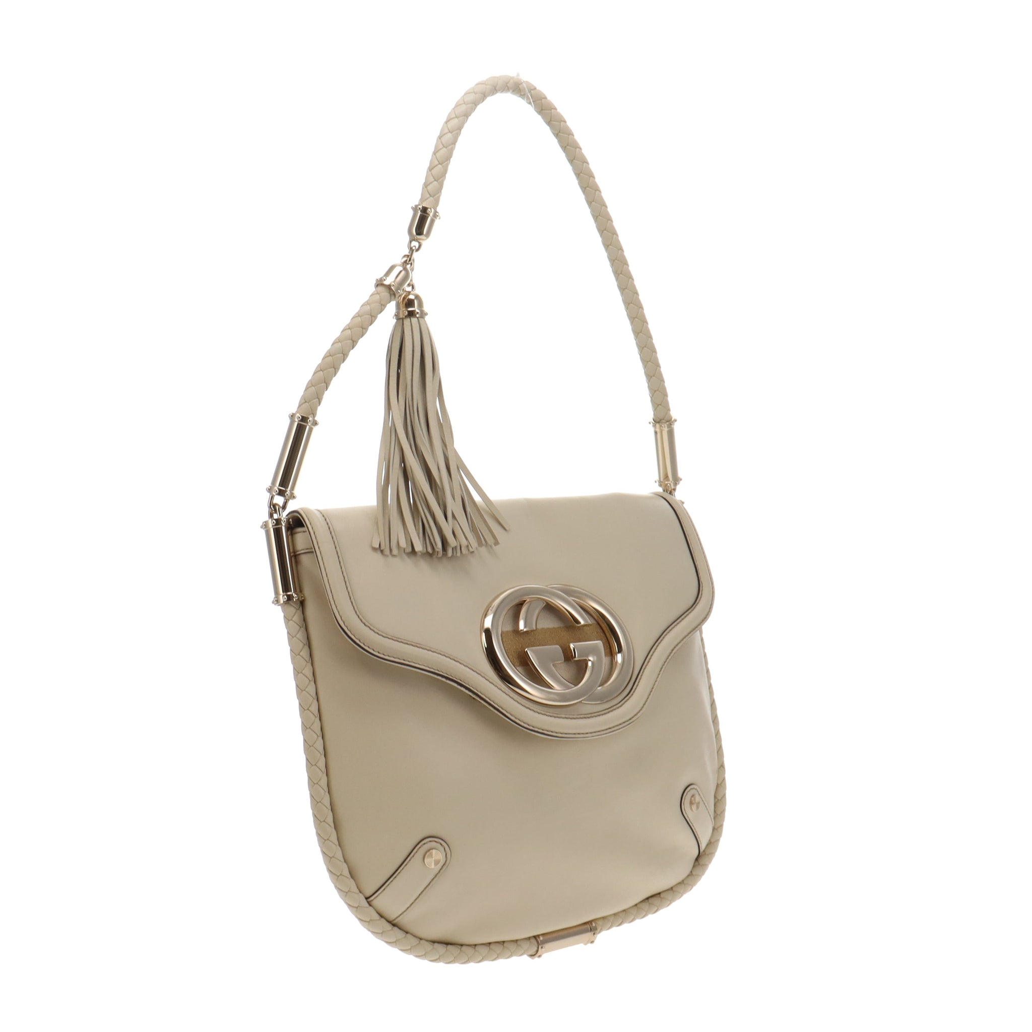 Gucci Cream Leather Britt Tassel Flap Shoulder Bag