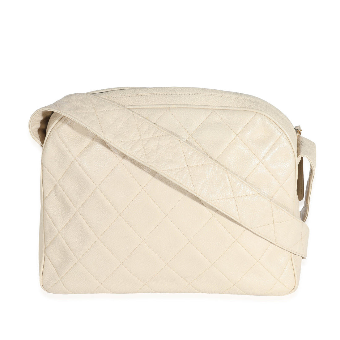 Chanel Vintage Beige Quilted Caviar Messenger Bag