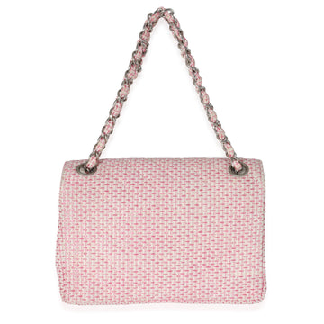 CHANEL Woven Raffia Pink White Small CC Shoulder Flap Bag