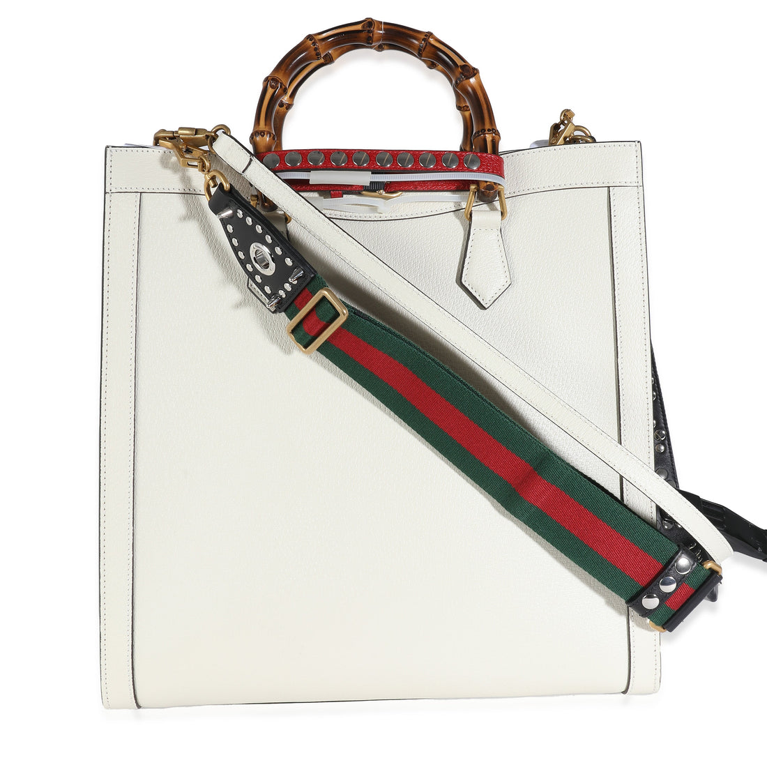 GUCCI White Textured Dollar Calfskin Web Large Diana Tote