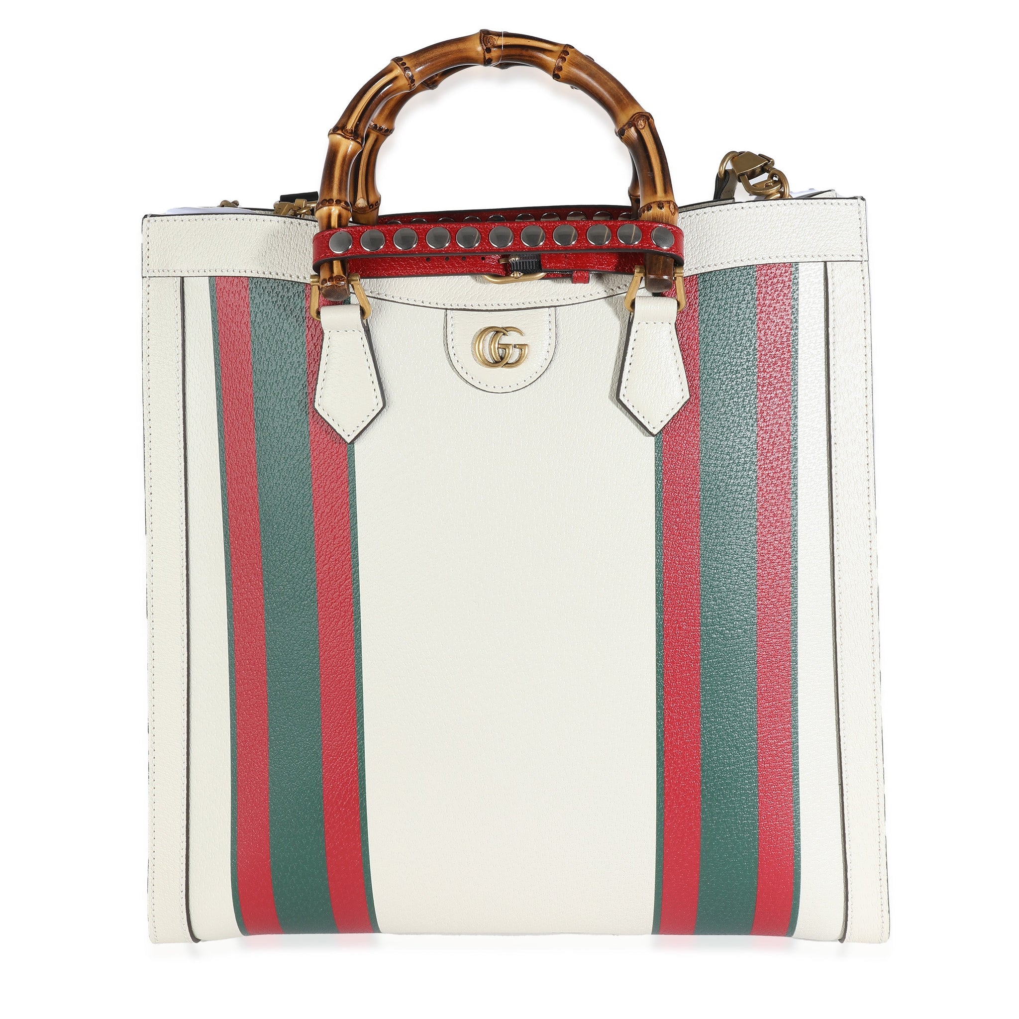 GUCCI White Textured Dollar Calfskin Web Large Diana Tote