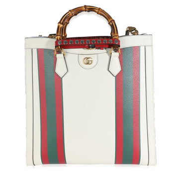 GUCCI White Textured Dollar Calfskin Web Large Diana Tote