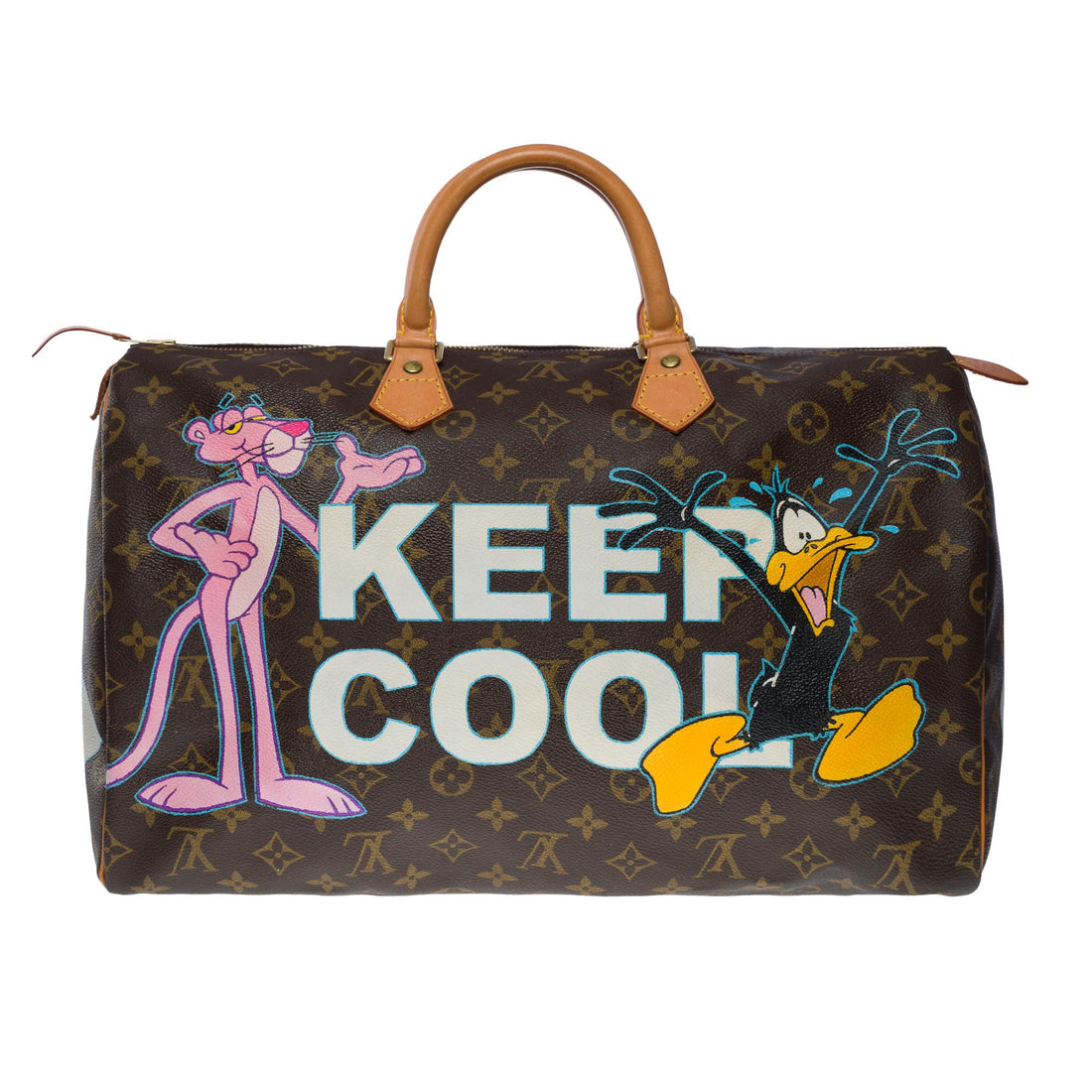 LOUIS VUITTON "Keep Cool" Customized Speedy 40 handbag in brown Monogram canvas
