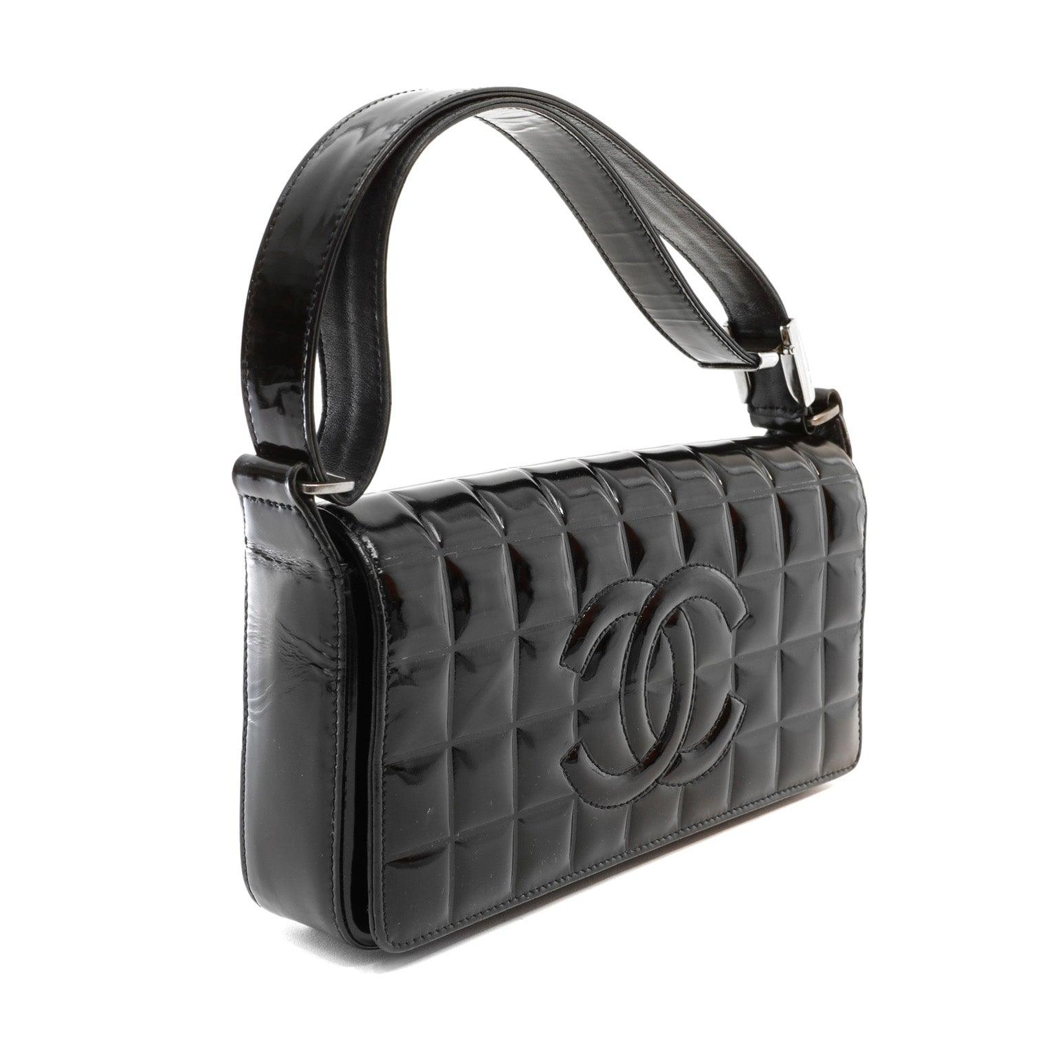Chanel Black Patent Leather Chocolate Bar Quilted CC Shoulder Bag