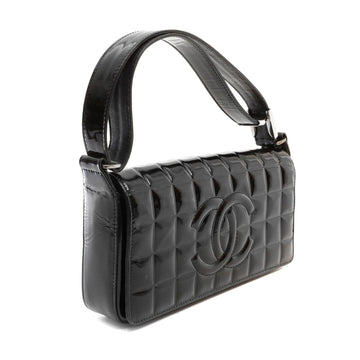 Chanel Black Patent Leather Chocolate Bar Quilted CC Shoulder Bag